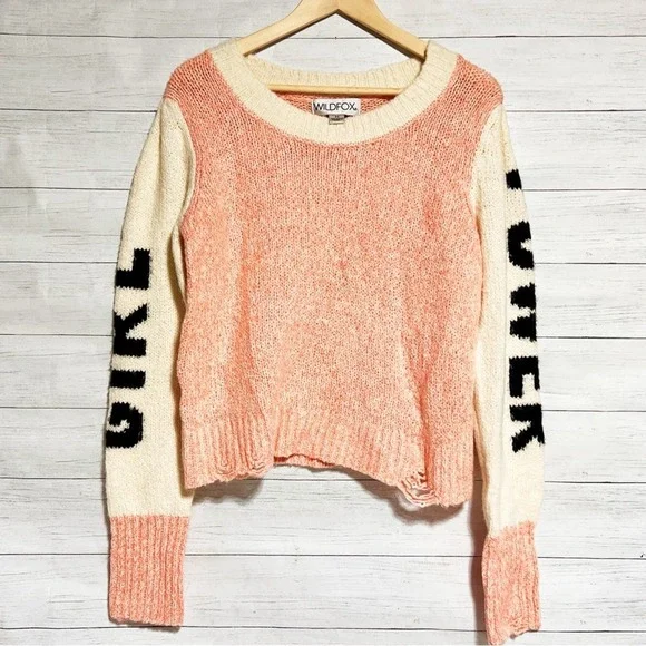 Wildfox Girl Power Distressed Medium Sweater Jumper - Picture 6 of 10